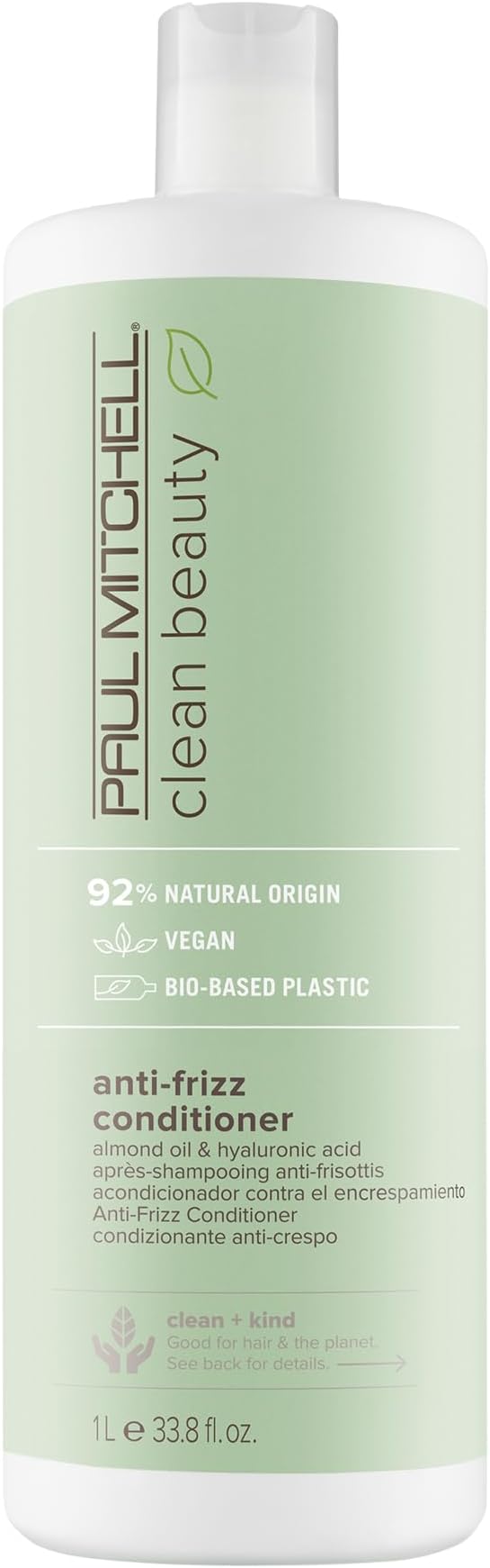 Paul Mitchell Clean Beauty Anti-Frizz Conditioner, Ultra-Rich Formula, Improves Elasticity, For Textured, Frizz-Prone Hair, 33.8 fl. oz.