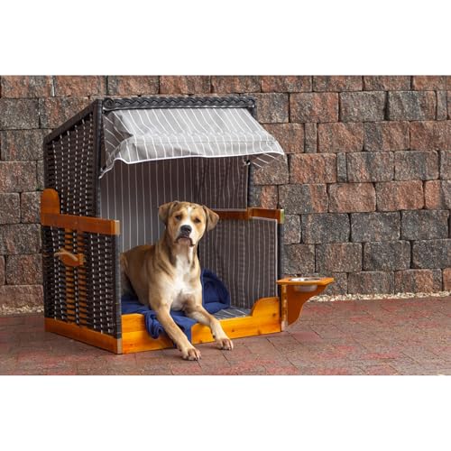 deVries Hundestrandkorb - inkl. schwenkbarem Napf - Maritimer Look