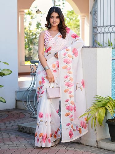 Image of Womanista Ready to Wear Cotton Blend one Minute Saree for Women | farewell saree for girls | latest sarees collection 2026 | stitched saree ready to wear