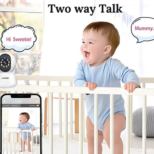 CareME 3MP Pan/Tilt Indoor Security Camera, Baby/Pet Monitor, Motion Detection, 2-Way Audio, SD Card Storage, White 1