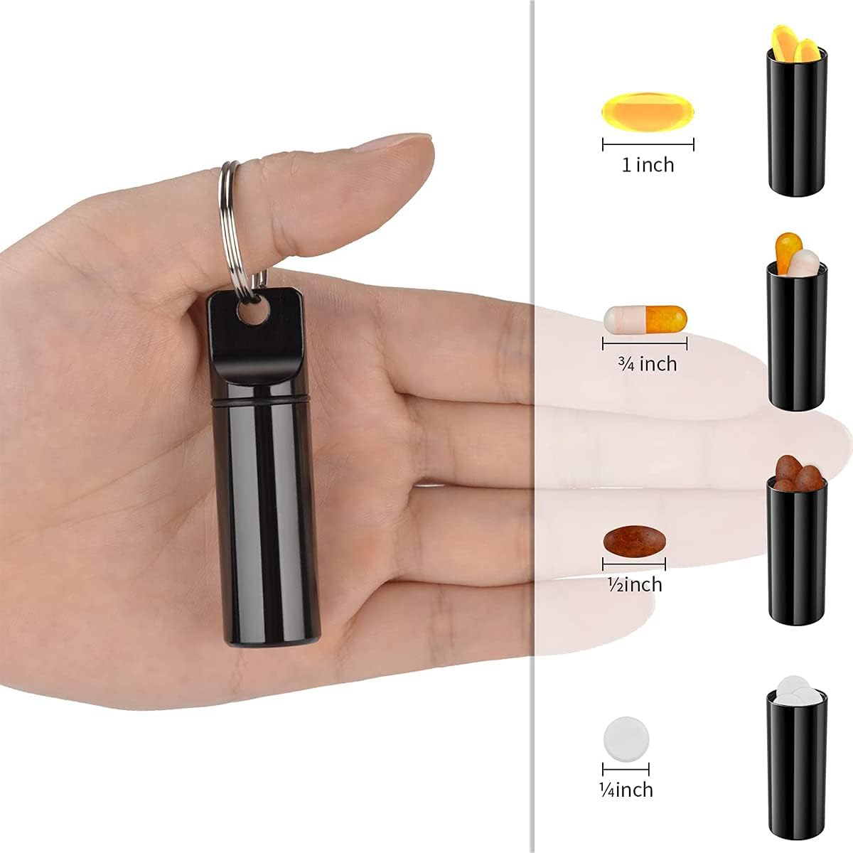 DRERIO 3 pcs Small Pill Boxes Organiser Metal Pill Boxes Travel Pocket Pill Case Round Keyring Pill Holder Waterproof Capsules Portable Pill Container for Outdoor Travel - Image 3