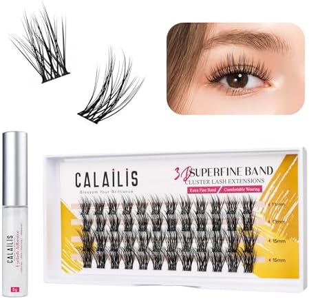 CALAILIS Individual Lashes, DIY Eyelash Extensions, Super Thin Glue-based Band, Natural Look Reusable, 11/13/15/15mm,Lasting for 48 Hours Individual DIY Eyelashes(YS02)