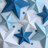 Tenshun 3D Paper Star Wall Decor Decals Glitter Blue White Cutouts Removable Art Crafts Hanging Decoration for Nursery Kids Room Baby Shower Birthday Party Supplies, Tenshun Décor