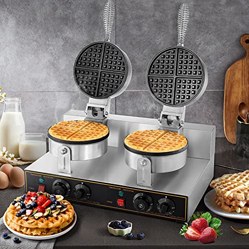 DynaLiving Commercial Waffle Maker Double Heads Waffle Maker Machine 110V Gourmetian