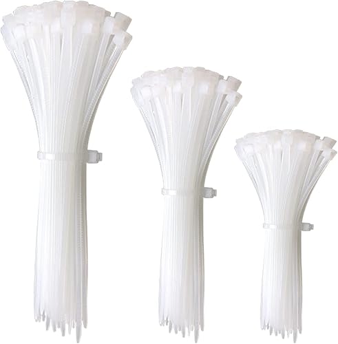 150 Pack of Premium Cable Ties White 3.6mm Strong Nylon Zip Ties Wraps Heavy Duty Plastic Assorted in Sizes 100mm,150mm,200mm (50 Pcs Per Size) for Office Home Garage Workshop DIY Bicycle