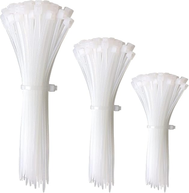 Oksdown 150 Pack of Premium Cable Ties White 3.6mm Strong Nylon Zip Ties Wraps Heavy Duty Plastic Assorted in Sizes 100mm,150mm,200mm (50 Pcs Per Size) for Office Home Garage Workshop DIY Bicycle