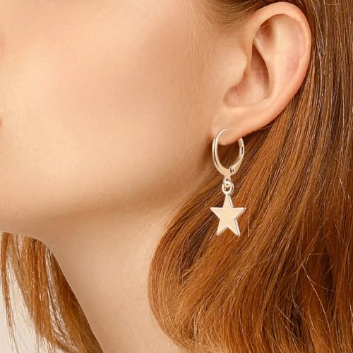 Image of Smiley Face Earrings Huggie Hoop Y2K Preppy Happy Lightning Bolt Heart Star Small Dangle Colorful Gold White Red Pink Yellow Blue Jewelry