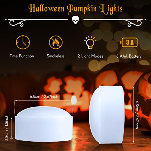 Image of Riakrum 6 Pieces Halloween Remote Timer LED Lights with Remote Summer Halloween LED Pumpkin Lights Battery Operated Lantern Bright Flameless Candle(White)