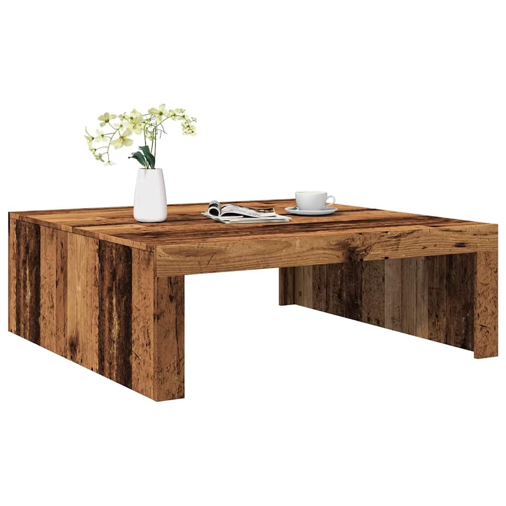 SXZenSpace Coffee Table 100x100x35 cm Old Wood Engineered Centre for Living Room, Square Low Side with Sturdy Top, Rustic Decor, Easy Assembly