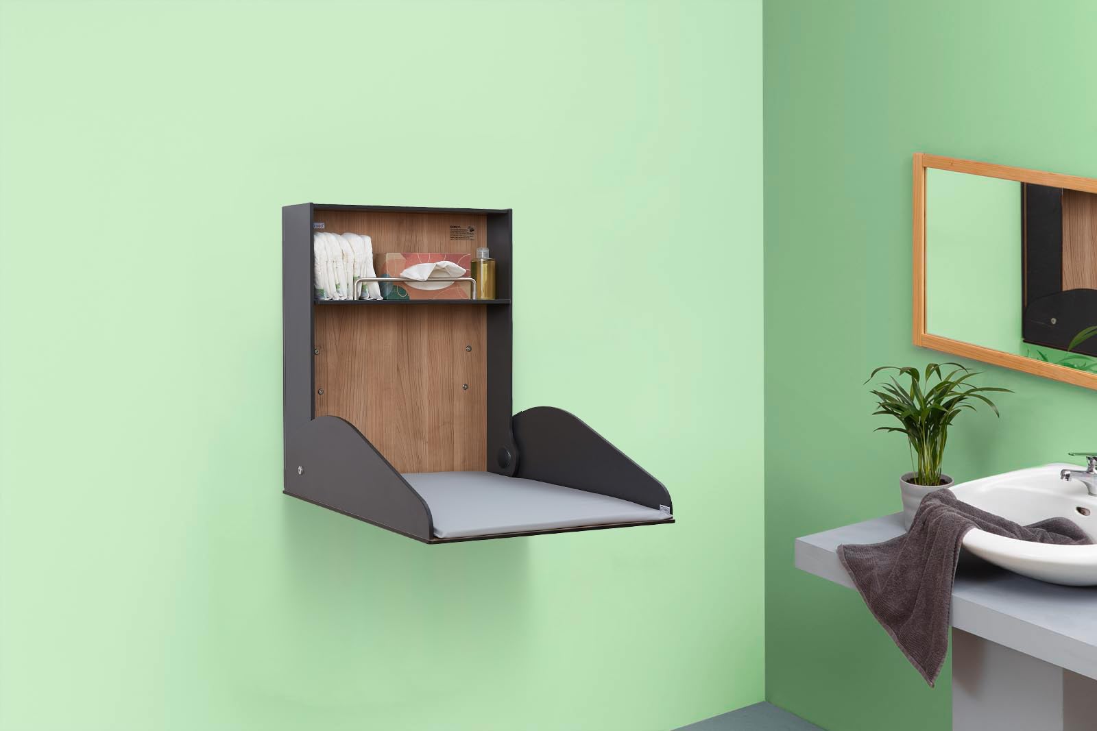 Delicias Wickeltisch klappbar HPL Holzoptik inkl. Wickelauflage