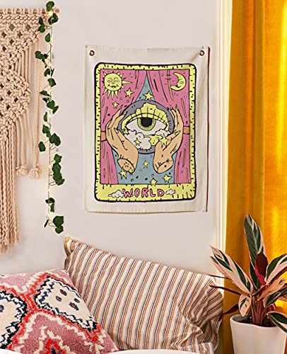 Sheetkart The Sun, World And Magician Tarot Tapestries - Aesthetic Bohemian Wall Hanging Tapestry For Bed Room Decor, Beige #TOP4