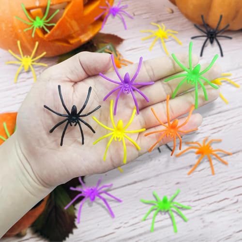 SSHUIKKAI 50 Stück Gummispinne, Spinne Spielzeug, Fake Spinne, Spinne Halloween Groß, Plastik Spinne, for Halloween Parties, Fool's Day(50pieces)
