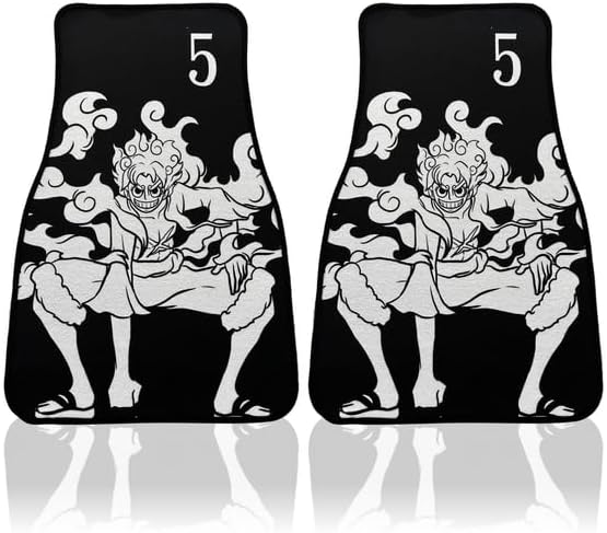 Anime Car Carpet Mat Set of 2 Front, Black Luffigear Design Automotive Accessories Interior All Weather Floor Mats Decor with Non Slip Black Anti Skid Backing