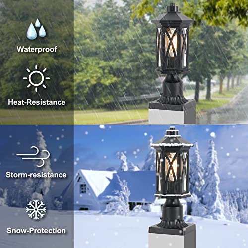 Hopejoy Outdoor Post Light Fixture, Anti-Rust Aluminum Lamp Post Light Fixture With Pier Mount Base, Sanded Black Finish With Clear Seeded Glass, Post Lantern For Garden Patio Porch (Black,1 Pack) #TOP4