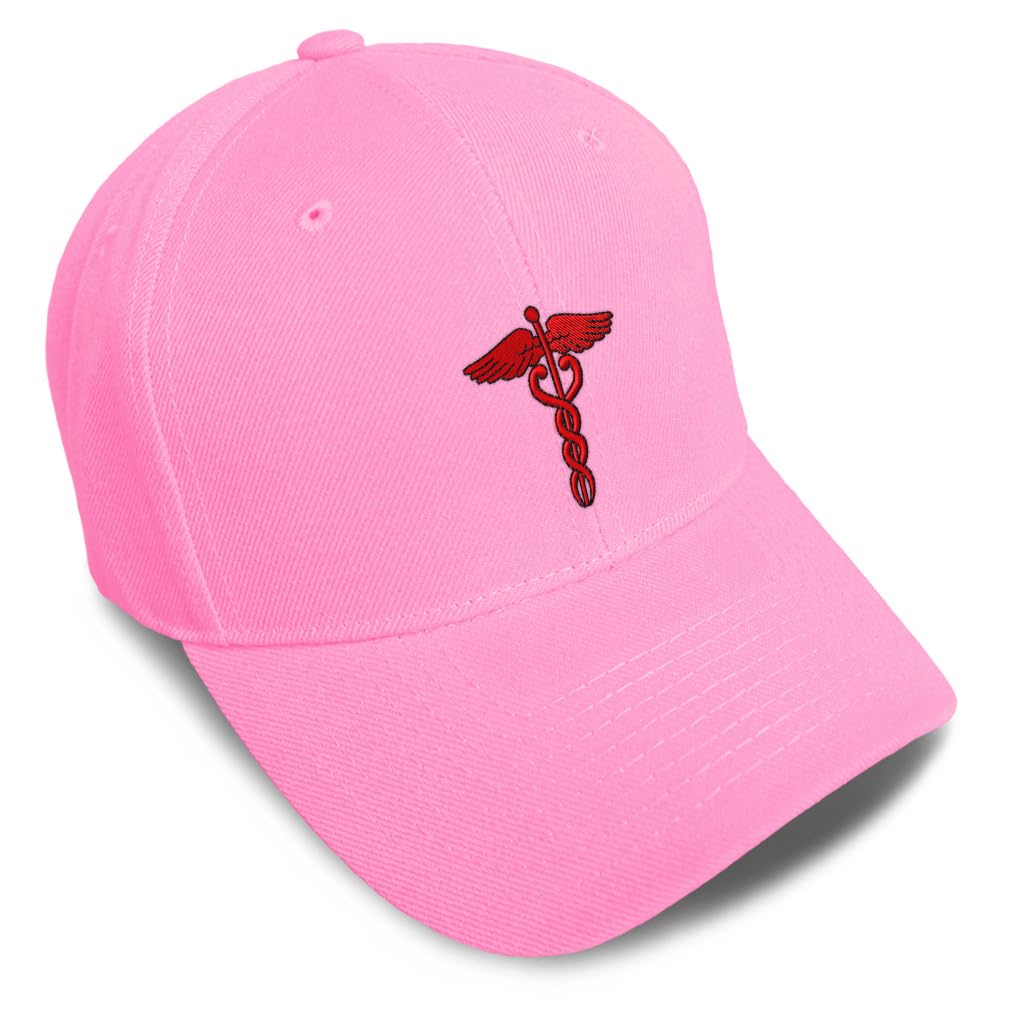 Baseball Caps for Men & Women Embroidered Red Medical Caduceus Symbol Embroidery Ladies & Men Baseball Hats Acrylic Soft Pink Design Only