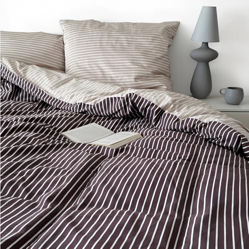 Magano® Luxus Bettwäsche 135x200 Streifen Beige/Braun | Bambus &...
