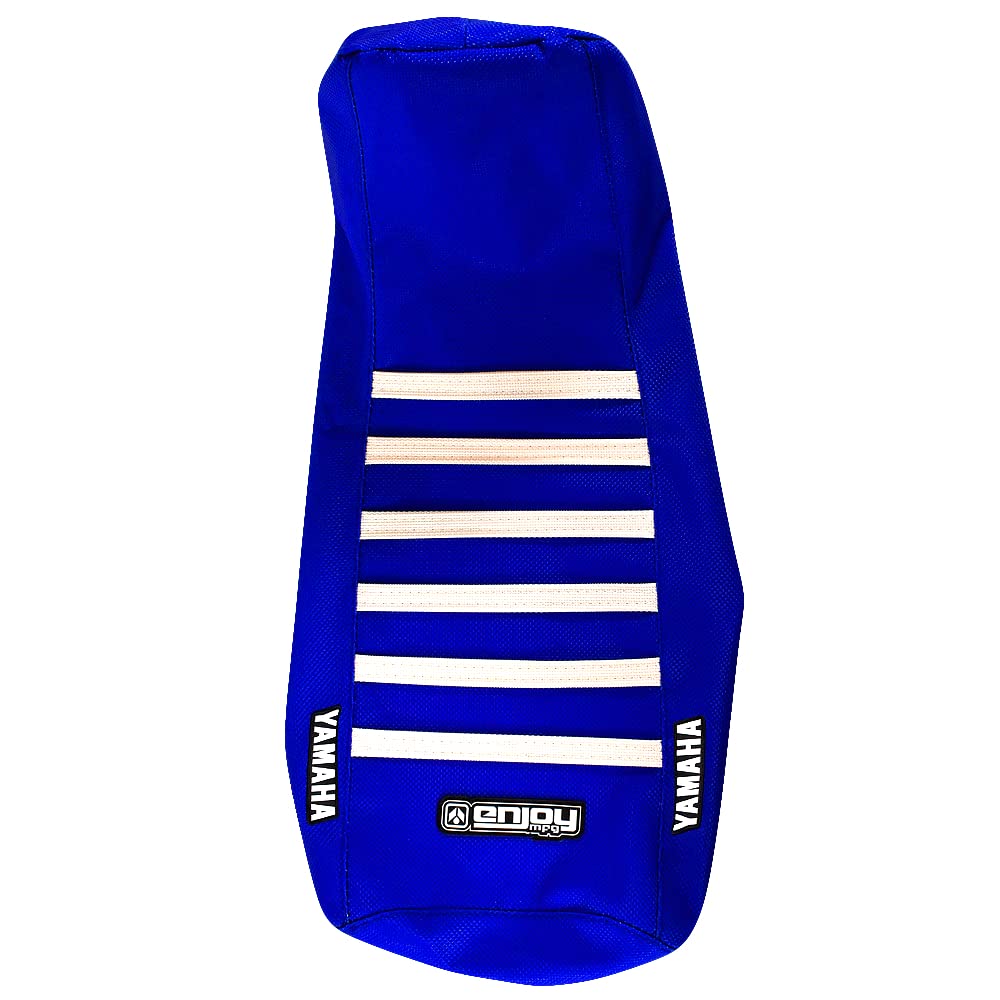 Enjoy Mfg Seat Cover - Compatible Fit for 1988-2006 Yamaha Blaster 200 YSF200 YSF 200 - All Blue/White Ribs - Logo #178