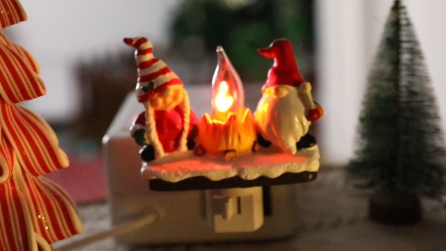 Image of Gnome Campfire Flickering Nightlight, Halloween Night Light Plug Into Wall with Switch, Christmas Gnome LED Lamp for Hallway Stair Bedroom Xmas Decor