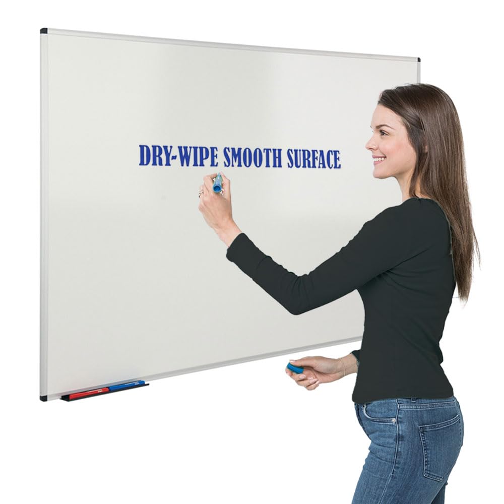 Metroplan Vitreous Enamel Magnetic Whiteboard, 90 x 60 cm, Dry-Wipe, Wall Mounted, Aluminium Frame with Clip-On Pen-Tray - for Office, Classroom, Healthcare