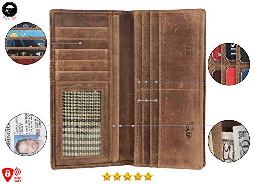 Image of RFID Blocking Mens Genuine leather Bifold Long Wallet