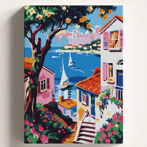 Hobi Seti — Sayılarla Boyama Tuval Merdiven Manzara Temalı Fırça ve Boya Dahil Set (Çıtalı) 50X70 CM Kendin Yap Sayılarla Tuval Boya Kiti (Kasnaklı)