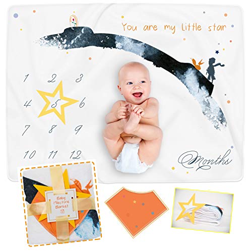 Image of CUDYCOZY Baby Milestone Blanket and Monthly Milestone Photo Backdrop, Cute Newborn Baby Keepsake Baby Blanket for Baby Boy and Baby Girl, Milestone Blanket Baby boy and Girl, Baby Blankets Newborn