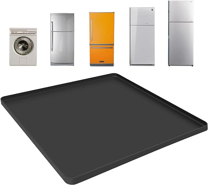 Mini Fridge Silicone Mat with Raised Edge，23.6''x23.6''x0.7'',Under Washing Machine Pad