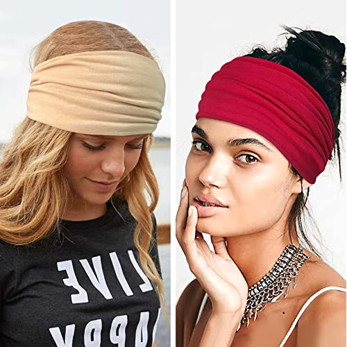 Image of AWUMBUK Wide Headbands for Women Knotted No Slip Head Bands Soft Turban Headband Hair Accessories Boho African Solid Color Head Wraps for Women Yoga Workout Pack of 6(Classic)