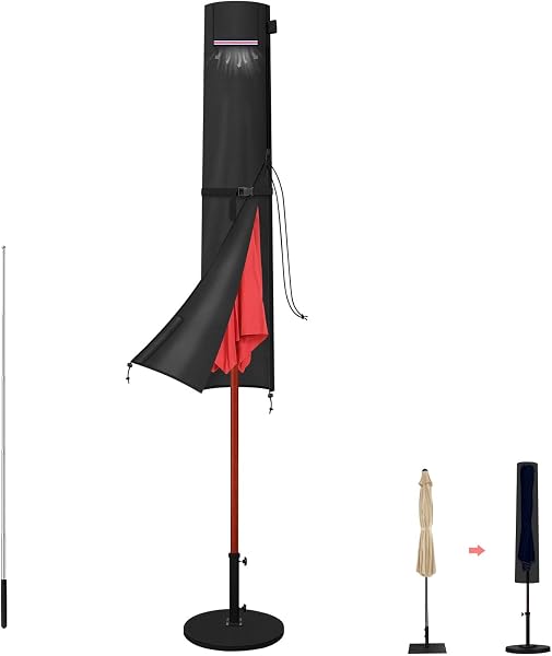 LAMUNI Housse Parasol Droit de 2m, Housses de Parasol avec Tige, 420D Oxford Housse Protection Parasol Imperméable Couverture pour Parasols de Jardin avec Fermeture Éclair, 140x26/28cm - 1