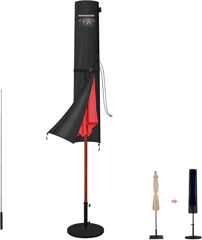 LAMUNI Housse Parasol Droit de 2m, Housses de Parasol avec Tige, 420D Oxford Housse Protection Parasol Imperméable Couverture pour Parasols de Jardin avec Fermeture Éclair, 140x26/28cm