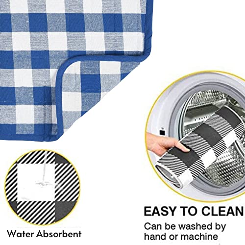 Image of Dish Drying Mat for Kitchen Utensils, Reversible Absorbant Cotton Checks Drying Mats, Washable, Counter top Cushion Pad Tableware, 46x61 Cms Blue by Lushomes (18x24 Inches, Set of 2)