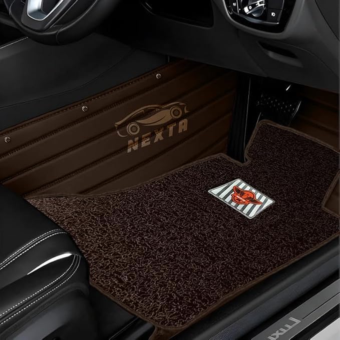 Image of Premium 12D Car Foot Mat for VinFast VF MPV 7-7 Seater (All 3 Rows) | Luxury Leather | Double Layered | Waterproof and Washable | Custom Fit | Detachable Grass Mat | Coffee
