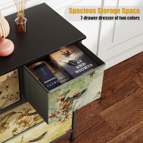 Tall-Dresser-with-7-Drawers-39-Inch-Dresser-Tv-Stand-Wide-Fabric-Dresser-Chest-of-Drawers-Storage-Dresser-for-Bedroom-Living-Room-Entryway-Nursery-Vintage-Furniture-Metal-FrameWood-Top Tall Dresser with 7 Drawers 39 Inch Dresser Tv Stand Wide Fabric Dresser Chest of Drawers Storage Dresser for Bedroom Living Room Entryway Nursery Vintage Furniture Metal FrameWood Top
