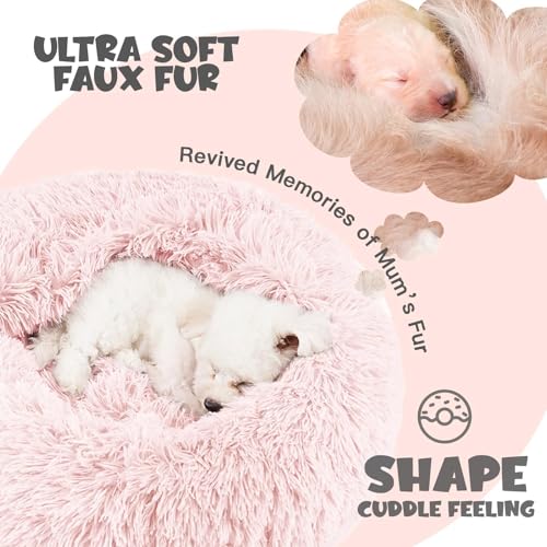 Image of Himax Dog Beds for Small Dogs&Cats, Comfort Dogs Beds with Blanket Attached, Calming Anti-Anxiety Fluffy Dog Bed Washable (20 inch /26 inch /35 inch) Pink