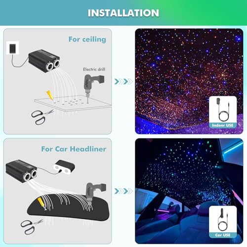 Image of Twinkle Headliner Star Light Kit, 1000Pcs*0.03in*9.8ft Ceiling Fiber Optic Lights APP /Remote Control Star Effect Music Mode RGBW Sound Activated for Car Roof Home Ceiling