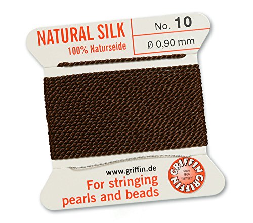 Griffin Since 1866 Germany Brown Griffin 100% Natural Silk Beading Cord String Thread - 2 Metres With One Needle - Size 0.90Mm