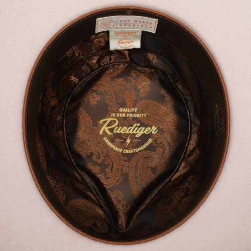 Image of RUEDIGER Wide Brim Fedora Hats for Men Women 100% Wool Felt Panama Rancher Hat with Lightning Logo Distressed /Burned Handmade