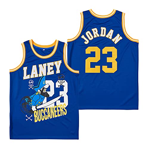 Men s Laney 23 High School 90s Short Sleeve Shirts Hip Hop 3D Print Fashion Basketball Jersey Stitched (Blue, L)