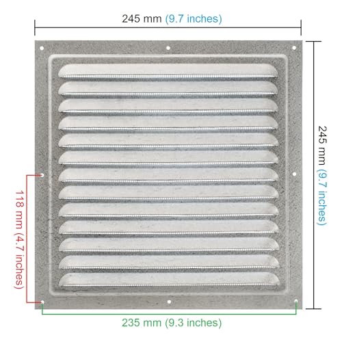 Metal Air Vent Cover, Galvanised Steel Ventilation Grille with Insect Mesh, Indoor & Outdoor Vent Grid, Low‑Profile 8 mm - Image 2