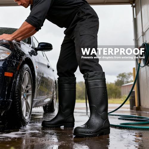 Image of Rain Boots Men Knee High Waterproof Boot with PVC Rubber