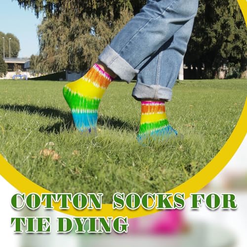 Image of Silkfly White Cotton Socks for Tie Dye White Crew Ankle Socks Tie Dye kit Party Supplies (Large,10 Pairs)