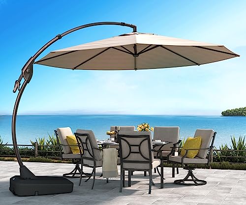 Grand patio Deluxe NAPOLI Patio Umbrella, Curvy Aluminum Cantilever Umbrella with Base, Round Large Offset Umbrellas for Garden Deck Pool (Champagne, 11 FT) Grand patio Deluxe NAPOLI Patio Umbrella, Curvy Aluminum Cantilever Umbrella with Base, Round Large Offset Umbrellas for Garden Deck Pool (Champagne, 11 FT)