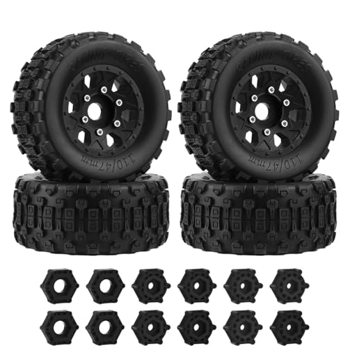 GLOBACT 12mm/14mm/17mm Hex RC Wheels and Tires RC Truck Tires for TRAXXAS Slash 2WD 4x4 Arrma Senton Axial Losi Redcat Rc4wd 1/10 RC Truck Hex Detachable Replacement (Black 4PCS)