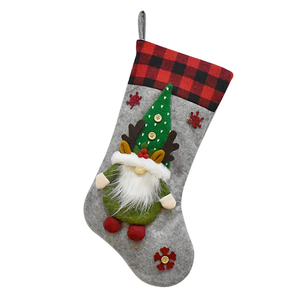 Lobounny Gy Christmas Stocking 19" 3D Gnome Xmas Stockings For Fireplace Hanging Decorations Holiday Decoration Presents