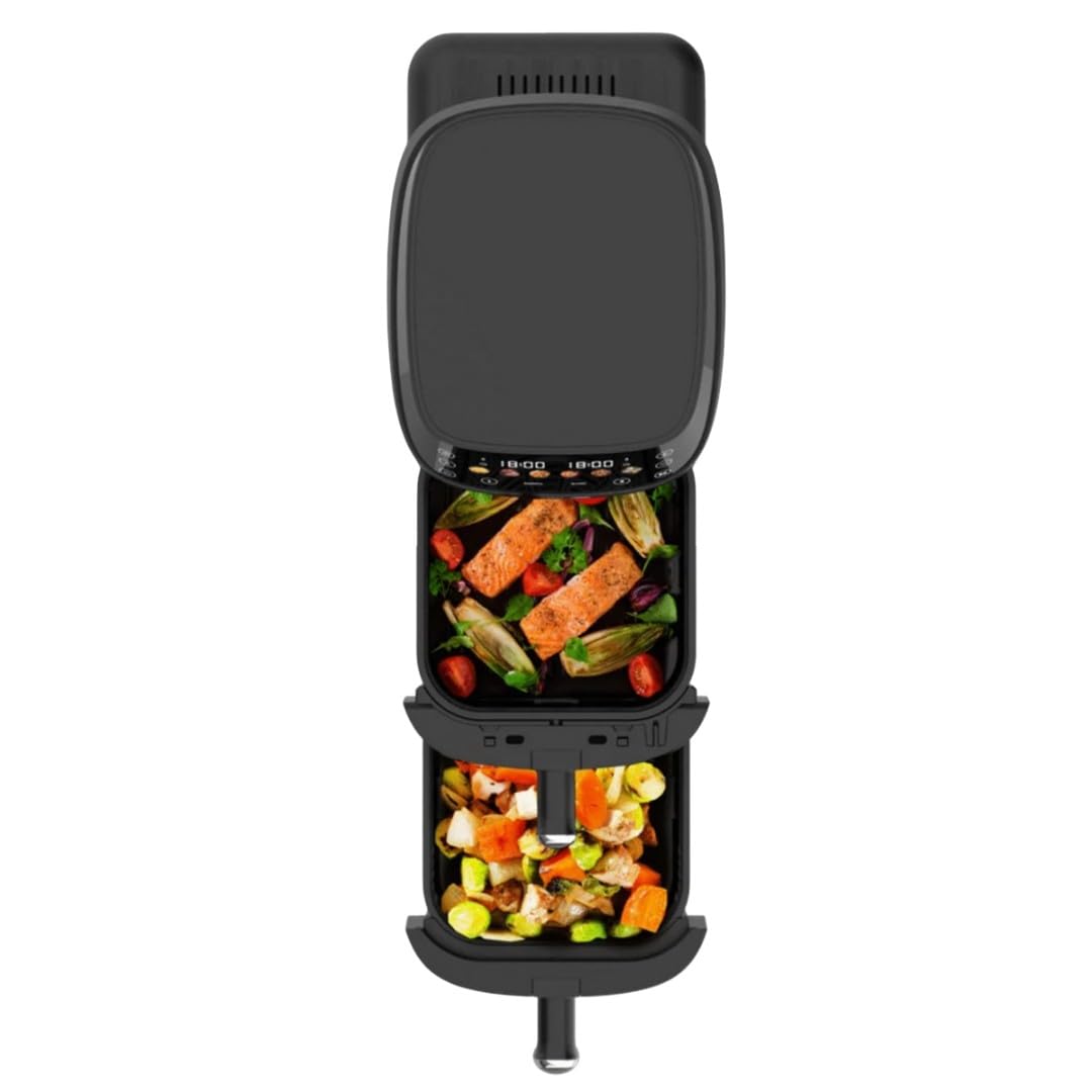 FAGOR - Freidora de Aire Caliente Air Fryer Doble Cesta - 2000W - Negro - Capacidad 5L = 2 * 2,5L - Temporizador 60 min - Control de temperatura: 80°– 200° - Mango aislante del calor - 6 programas