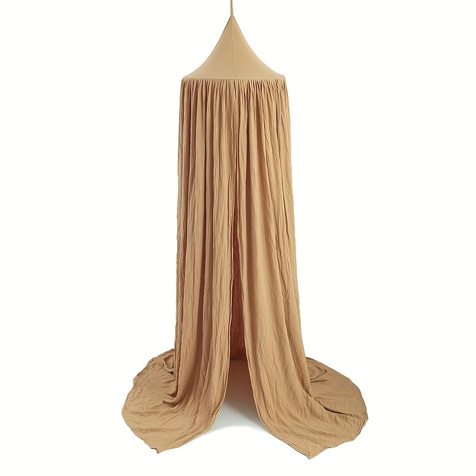 Cotton Kids Bed Canopy, Nursery Room Baby Crib Hanging Curtain Mosquito Net Hideaway Bedding Children Reading Nook Decoration, Pastel Neutral Color for Boys & Girls (Khaki)