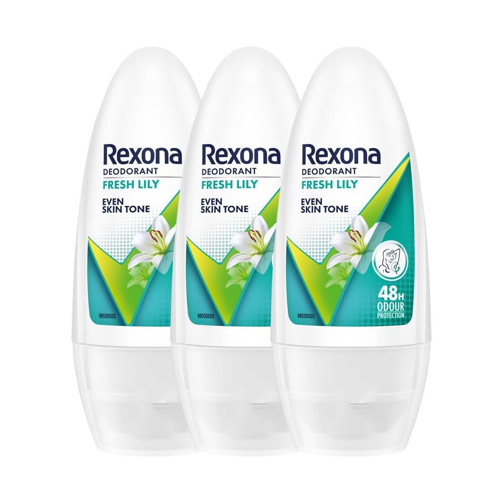 Rexona Fresh Lily Underarm Roll-On Deodorant for Women | Even Skin Tone | 48H Odour Protection | 50ML (Combo of 3)