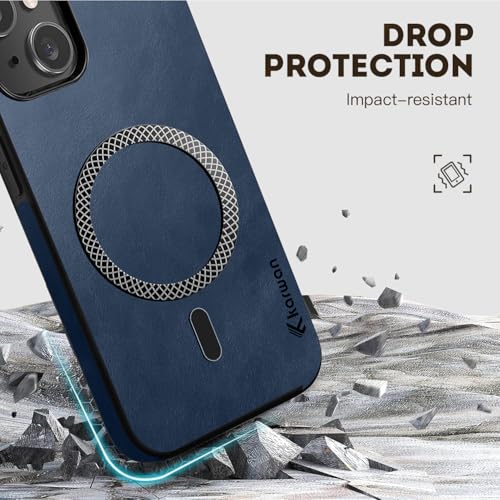 Image of KARWAN Shockproof Hybrid Leather Finish Back Case Cover Compatible with iPhone 13,iPhone 14 with Wireless MagEaze Charging Cover, Anti-Scratch Shield Case with Strong Minimalist Design (Blue)