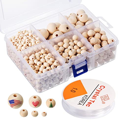 Chuangdi 1105 Stück Holz Perlen Runde Kugeln Natürliche Runde Unbehandelte Holz Perlen Lose Perlen Holz Abstandshalter Perlen zum Basteln Deko, 6 Größen (6 mm/ 8 mm/ 10 mm/ 12 mm/ 16 mm/ 20 mm) Cover