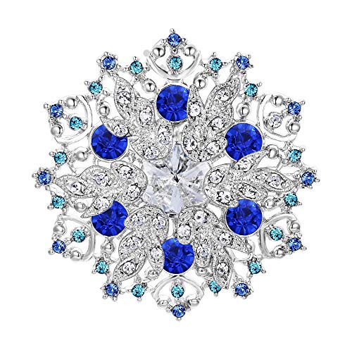 EVER FAITH Austrian Crystal Winter Snowflake Corsage Brooch Pin Sapphire Color Blue